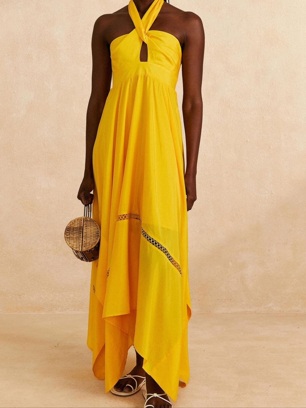 FARM Rio Yellow Halter Maxi Dress